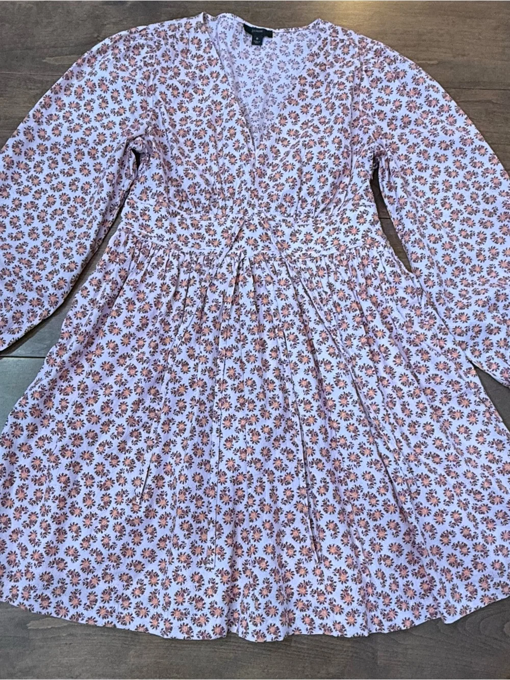 J. Crew Pink Floral V-Neck Puff Sleeve Dress